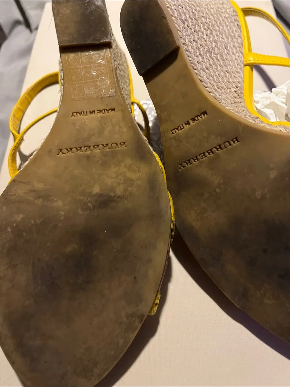 Burberry Yellow Leather Espadrille Slingback Wedges